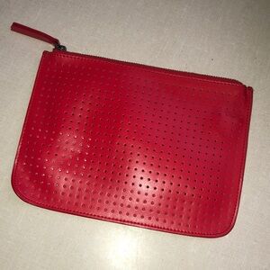 Gap Red Leather Perforated Clutch Zipper‎ Pouch Split Cowhide